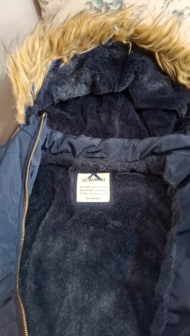 Uzun Lacivert Kız çocuk Kış Montu Fermuarlı. - Görsel 4