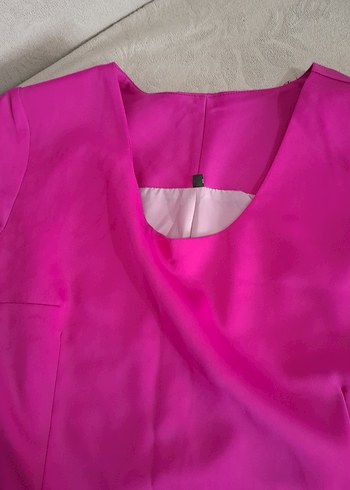 Pembe Midi Kısa Kollu Drapeli Elbise - Görsel 4