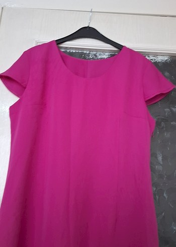 Pembe Midi Kısa Kollu Drapeli Elbise - Görsel 2