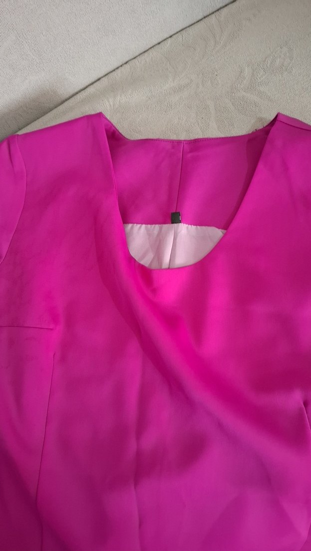 Pembe Midi Kısa Kollu Drapeli Elbise - Görsel 4