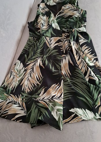 Yeşil Yaprak Desenli Bohem Midi Elbise - Görsel 4