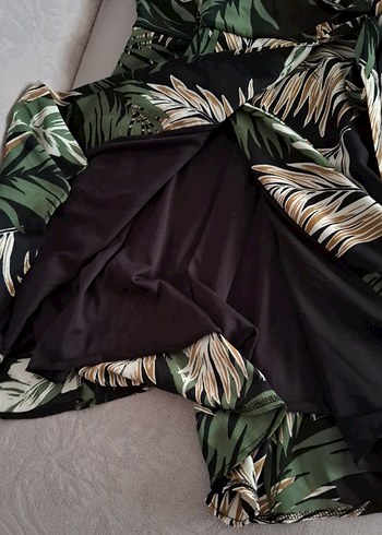 Yeşil Yaprak Desenli Bohem Midi Elbise - Görsel 6