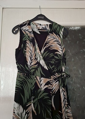 Yeşil Yaprak Desenli Bohem Midi Elbise - Görsel 2