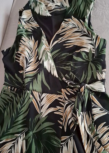 Yeşil Yaprak Desenli Bohem Midi Elbise - Görsel 5