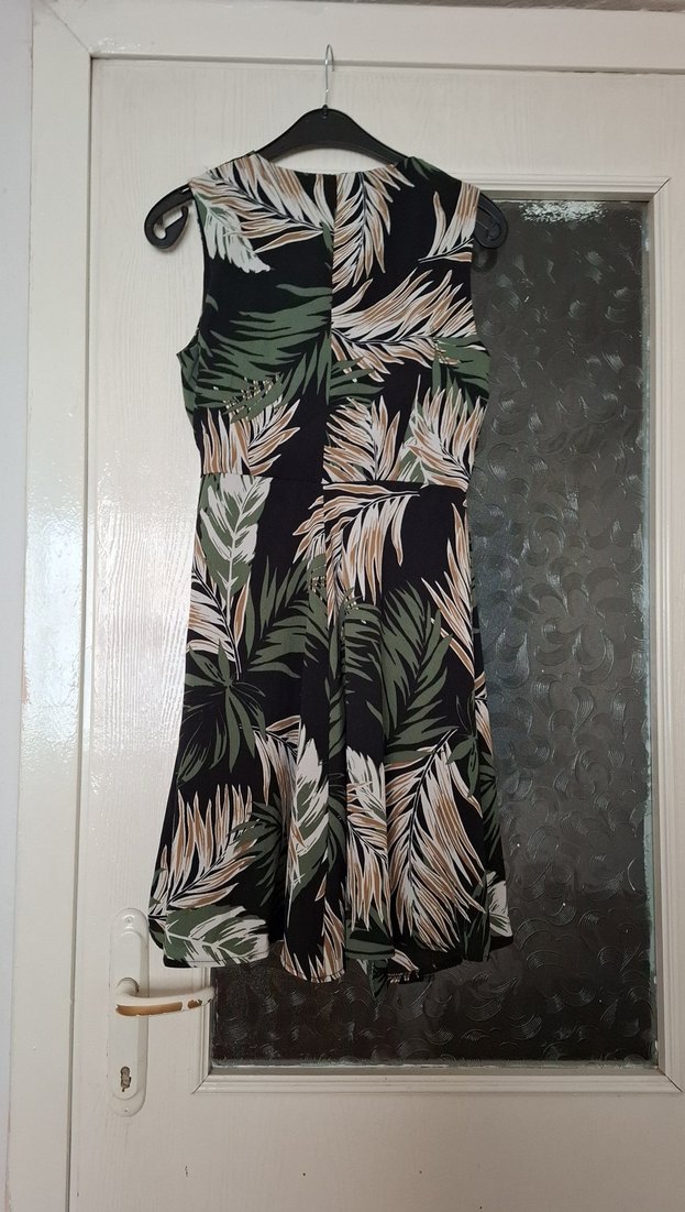 Yeşil Yaprak Desenli Bohem Midi Elbise - Görsel 3