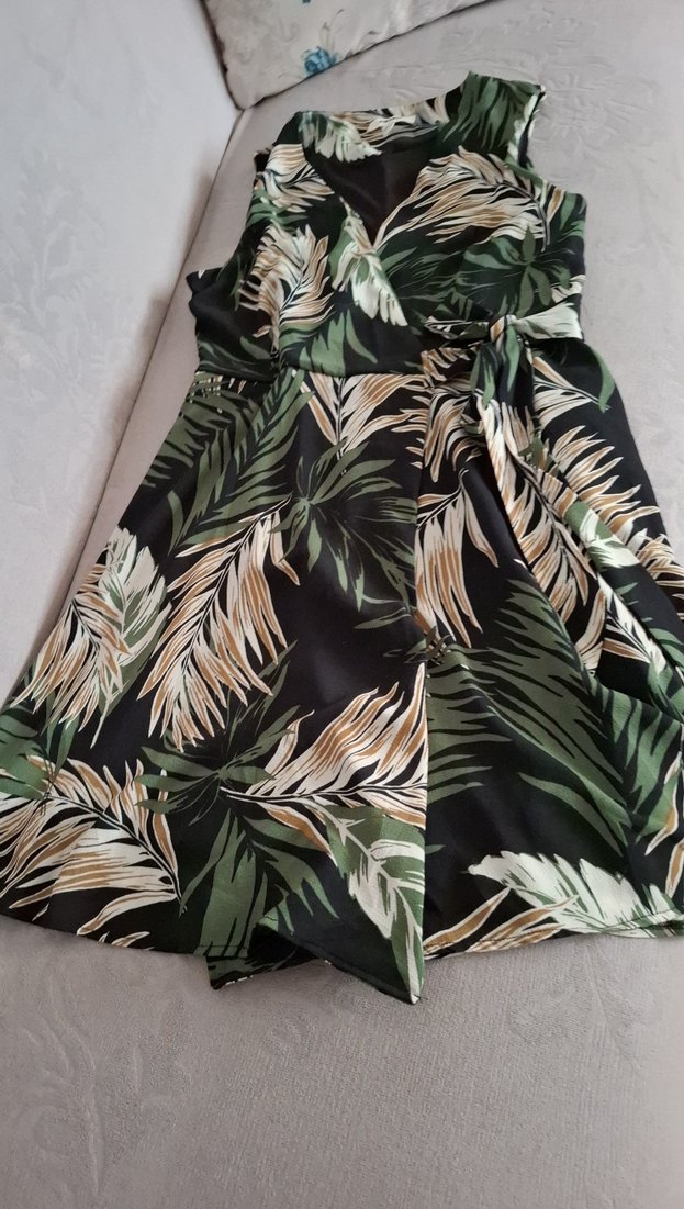 Yeşil Yaprak Desenli Bohem Midi Elbise - Görsel 4