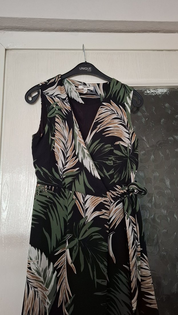 Yeşil Yaprak Desenli Bohem Midi Elbise - Görsel 2