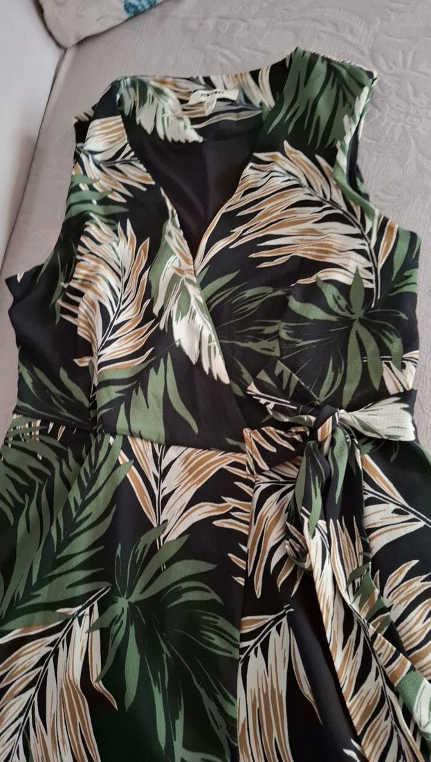 Yeşil Yaprak Desenli Bohem Midi Elbise - Görsel 5