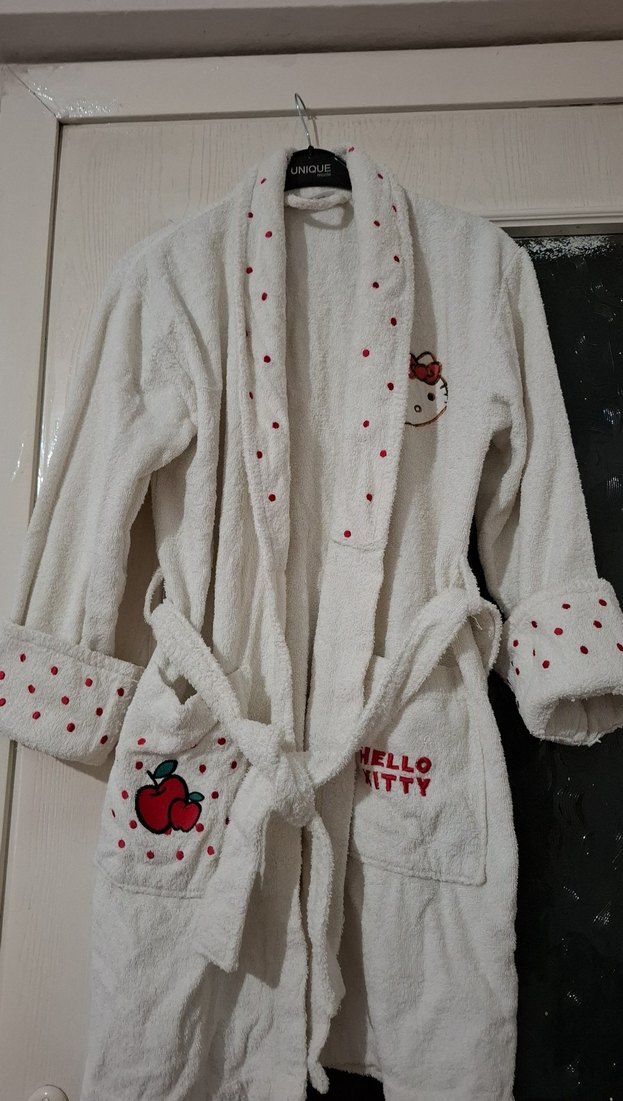 Kadın Beyaz Nakışlı Pamuk Bornoz - Görsel 2