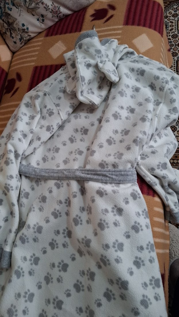 Kız Çocuk Gri Desenli Bornoz - Görsel 4