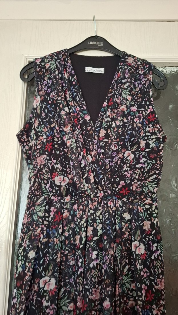 Bohem Çok Renkli Uzun V Yaka Elbise - Görsel 2