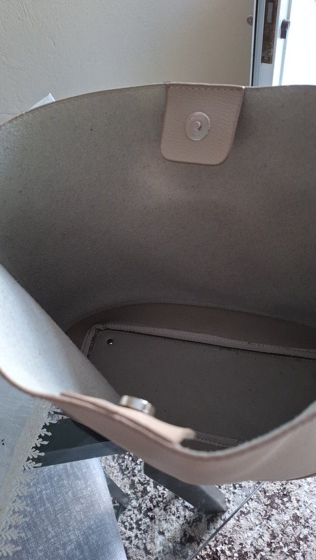 Bej Deri Kadın Omuz Çantası Tokalı - Görsel 3