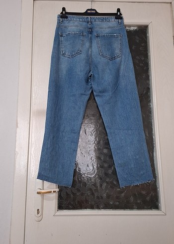 Nakışlı ve Payetli Mavi Bol Kesim Kot Pantolon - Görsel 3