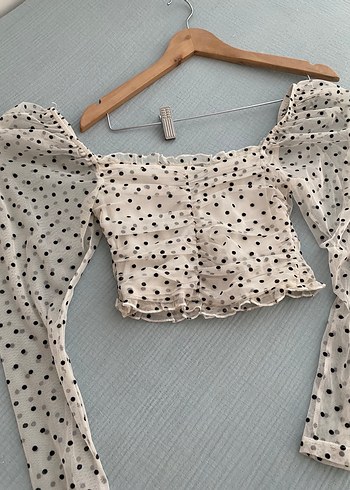 H&M Puantiye Desenli Mini Beyaz Bluz