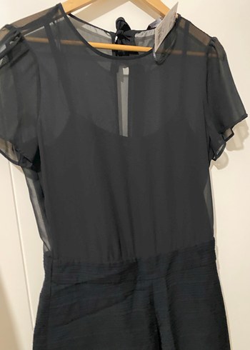 Şeffaf Kısa Kollu Siyah Kadın Tulum - Görsel 2