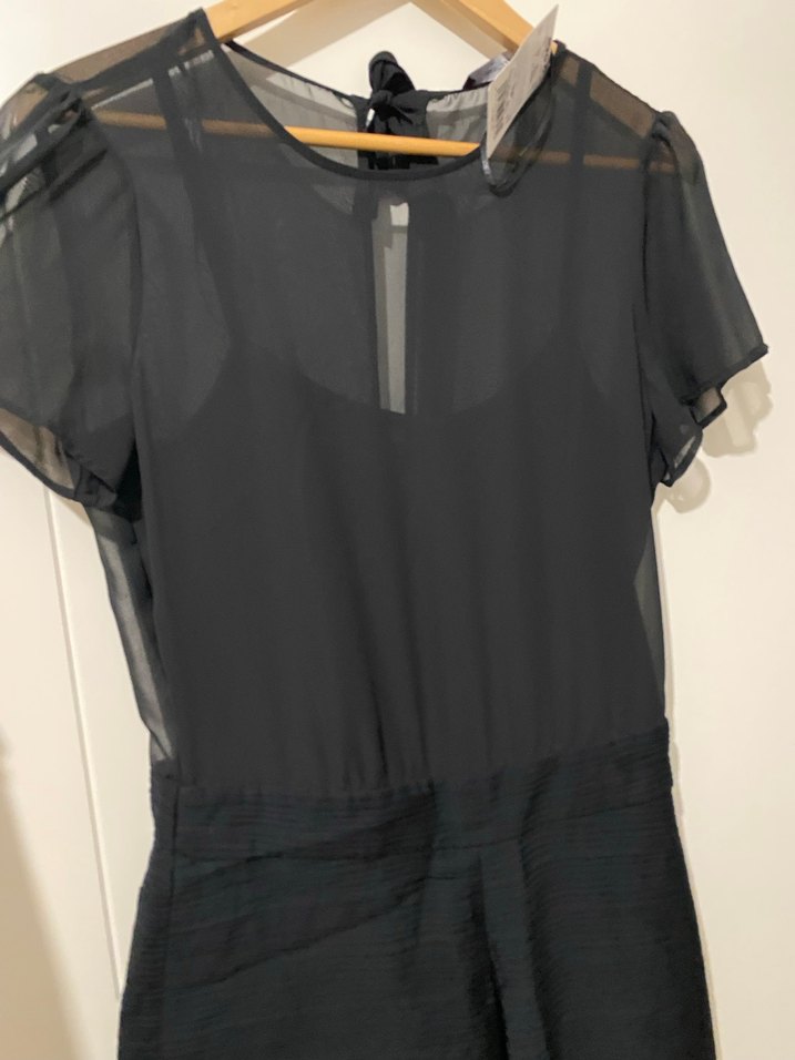 Şeffaf Kısa Kollu Siyah Kadın Tulum - Görsel 2