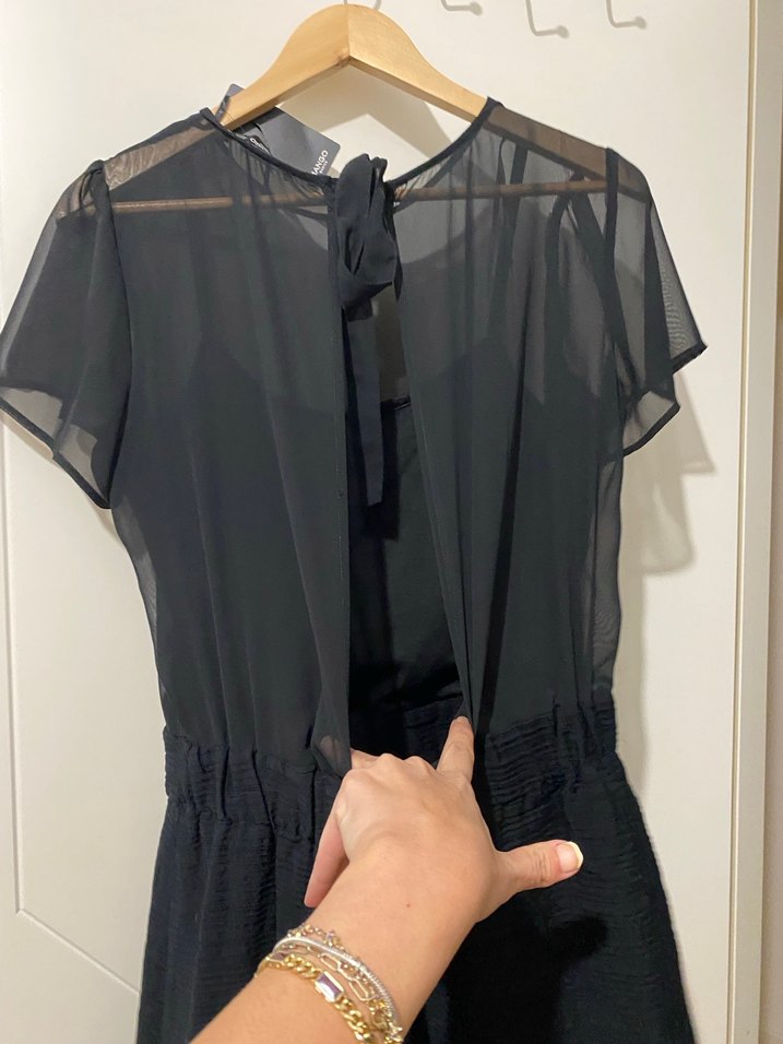 Şeffaf Kısa Kollu Siyah Kadın Tulum - Görsel 4