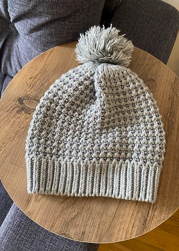 Gri Örgü Kadın Bere Ponponlu - Görsel 4