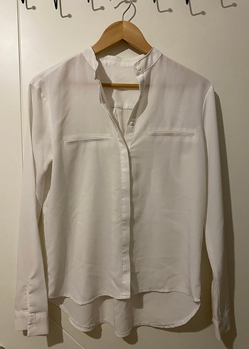 Beyaz Keten Kadın Gömlek Düğmeli - Görsel 2