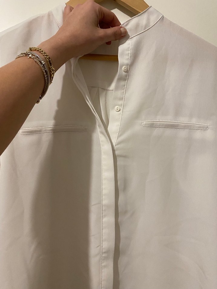 Beyaz Keten Kadın Gömlek Düğmeli - Görsel 4