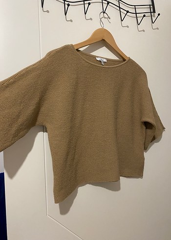 Bej Örgü Kadın Kısa Kollu Kazak - Görsel 3