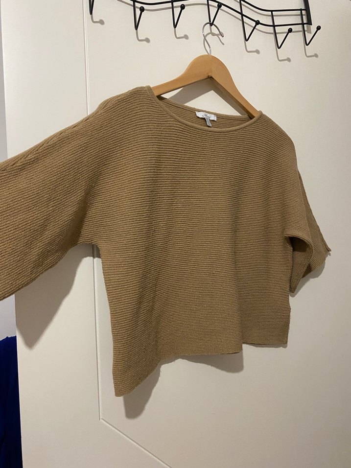 Bej Örgü Kadın Kısa Kollu Kazak - Görsel 3