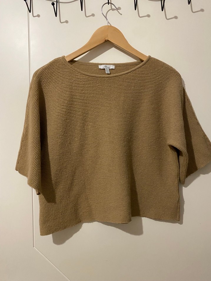 Bej Örgü Kadın Kısa Kollu Kazak - Görsel 2