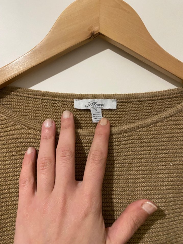 Bej Örgü Kadın Kısa Kollu Kazak - Görsel 4