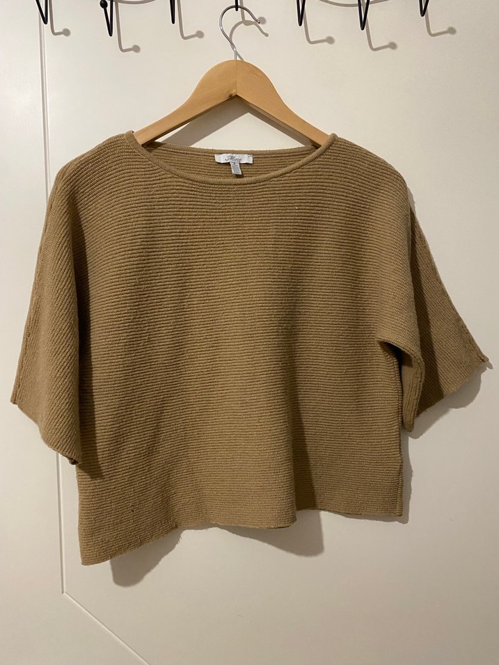 Bej Örgü Kadın Kısa Kollu Kazak - Görsel 5