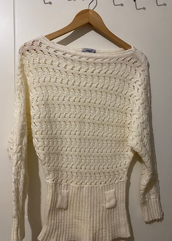 Beyaz Örgü Bohem Kadın Kazak - Görsel 2