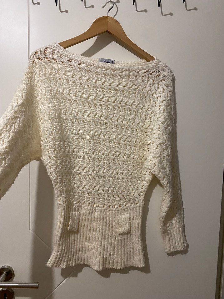 Beyaz Örgü Bohem Kadın Kazak - Görsel 4