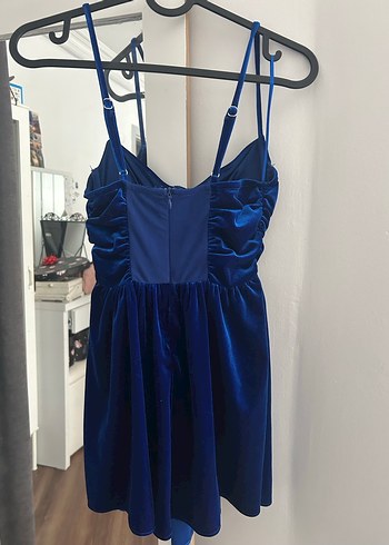 Parlak Lacivert Drapeli Mini Abiye Elbise - Görsel 2