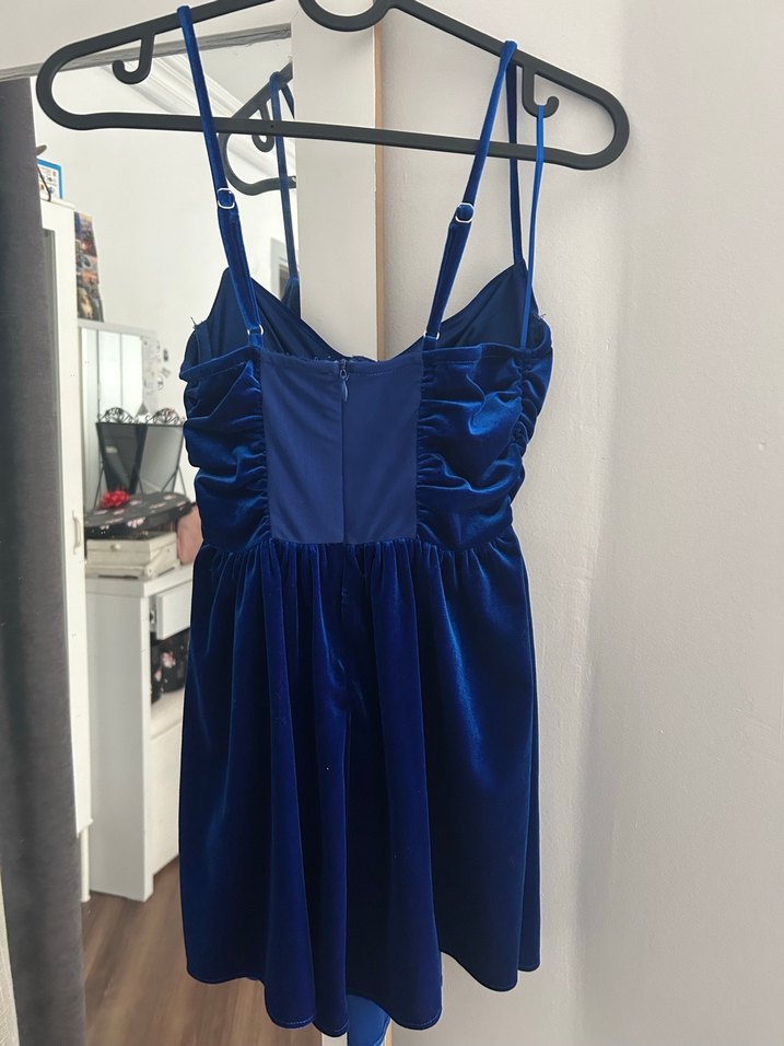 Parlak Lacivert Drapeli Mini Abiye Elbise - Görsel 2