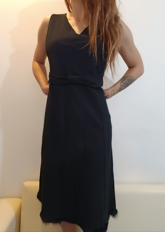 Tüylü Siyah Penye Elbise - Görsel 5