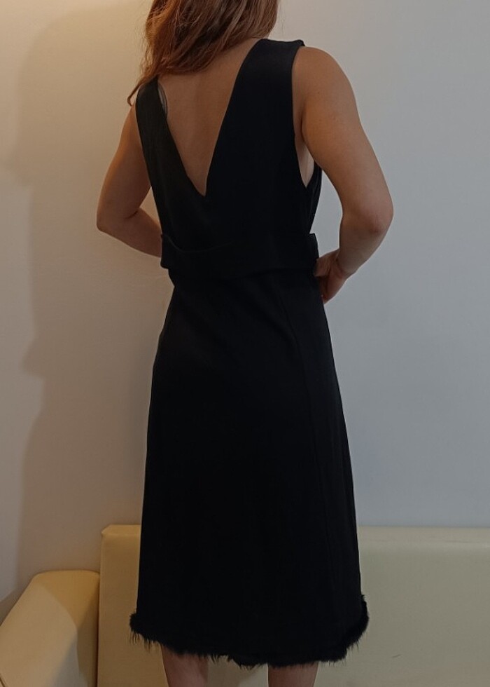 Tüylü Siyah Penye Elbise - Görsel 4