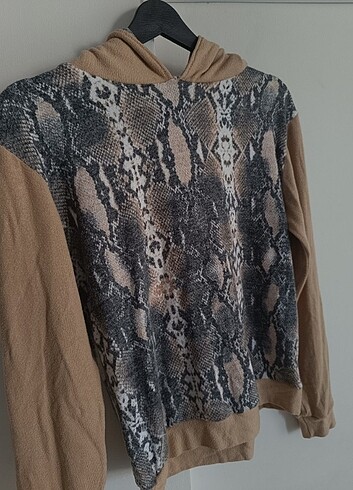 s Beden çeşitli Renk Yılan Desenli Kapüşonlu Sweatshirt