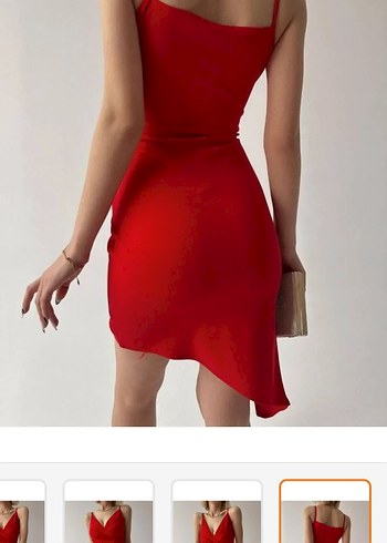 Kırmızı Asimetrik Drapeli Mini Abiye Elbise - Görsel 2