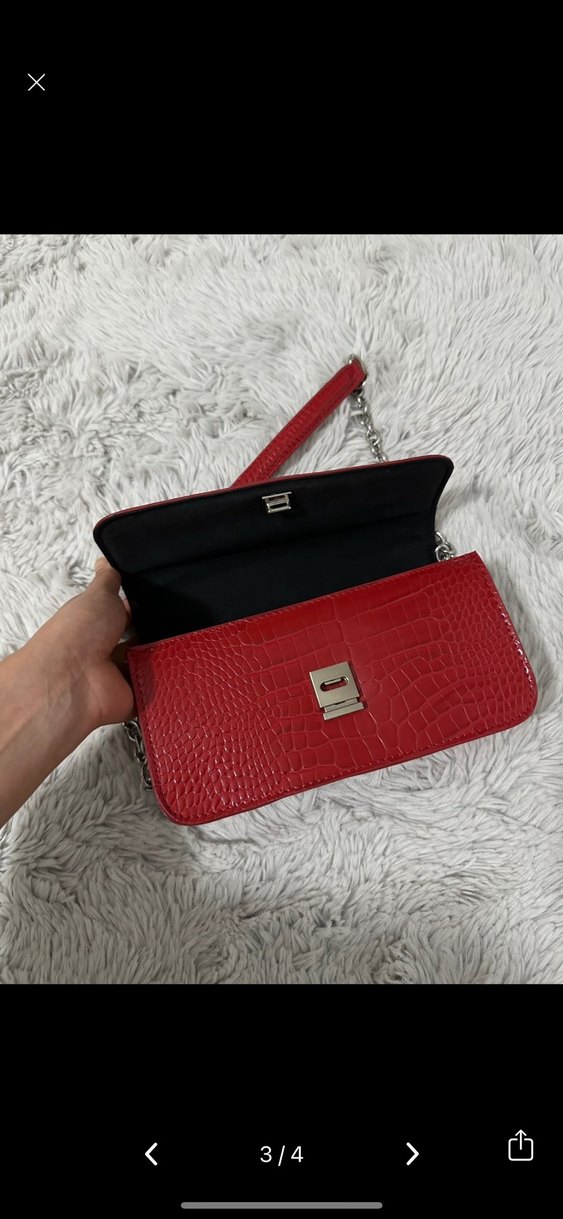 Kırmızı Deri Kadın Çanta Yılan Desenli - Görsel 2