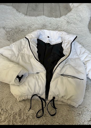 Beyaz Fermuarlı Kışlık Kadın Mont - Görsel 2