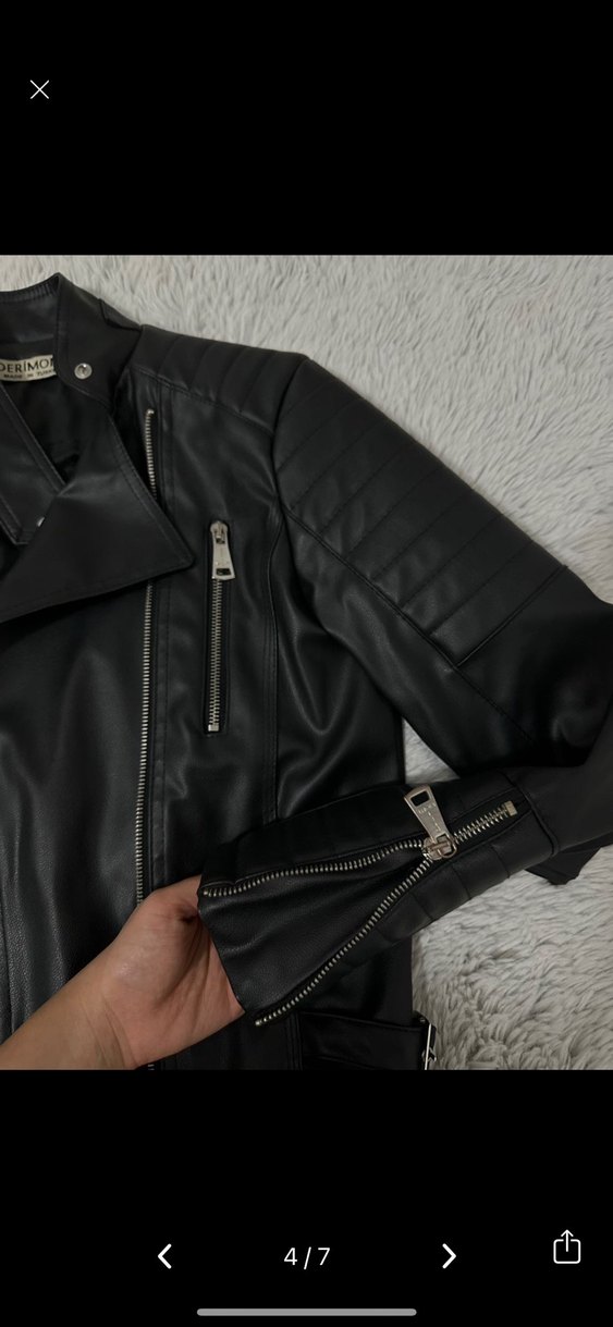 Kadın Siyah Deri Biker Ceket - Görsel 5