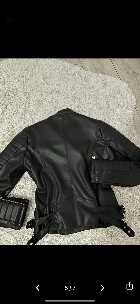 Kadın Siyah Deri Biker Ceket - Görsel 4