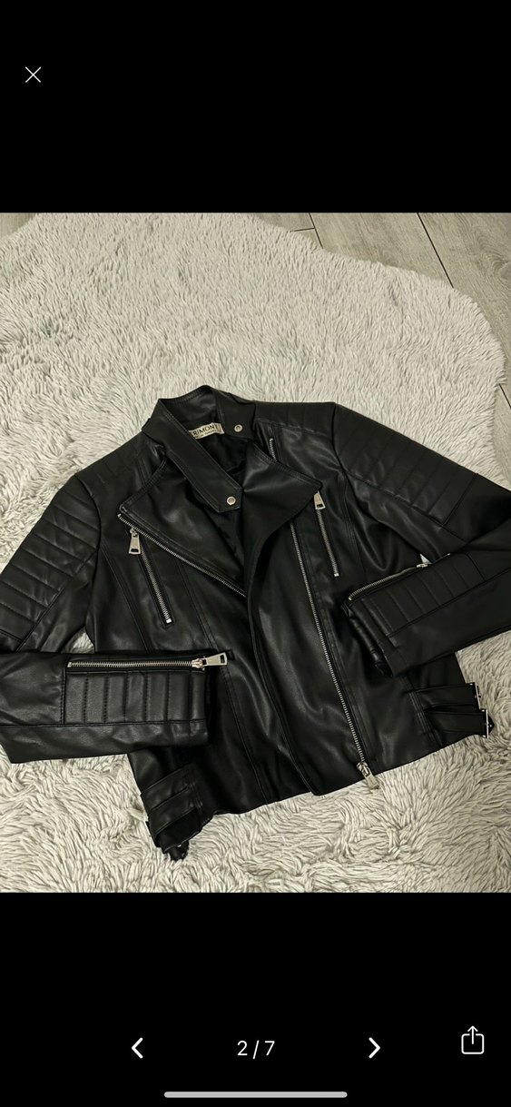 Kadın Siyah Deri Biker Ceket - Görsel 2