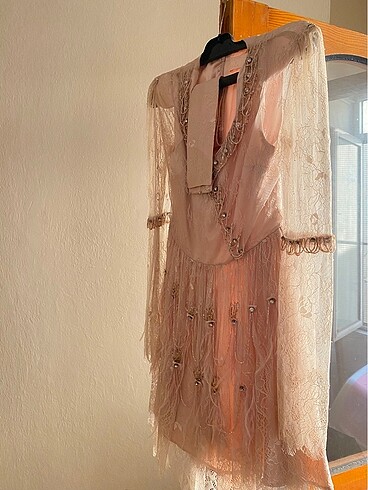 Betty&Sam el işi taş işlemeli dantelli gece elbisesi - Görsel 3