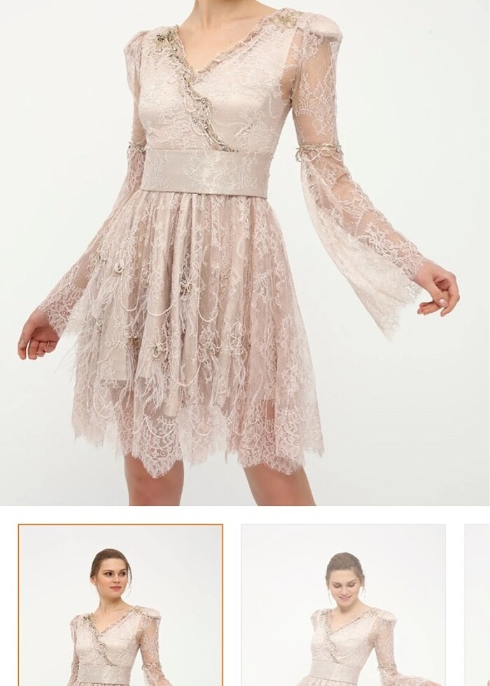 Betty&Sam el işi taş işlemeli dantelli gece elbisesi - Görsel 4