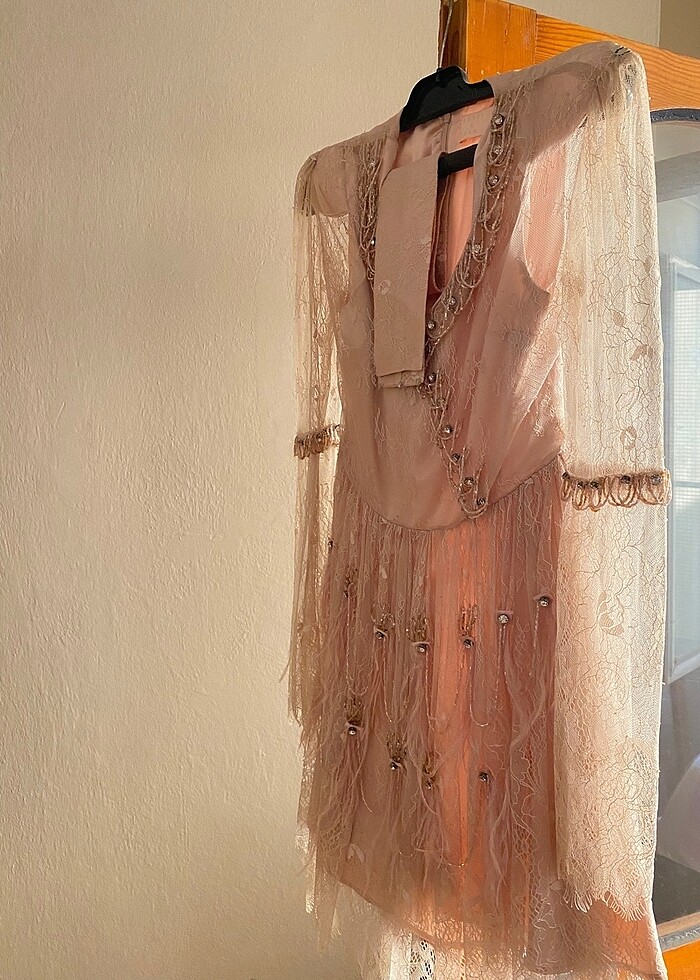 Betty&Sam el işi taş işlemeli dantelli gece elbisesi - Görsel 3