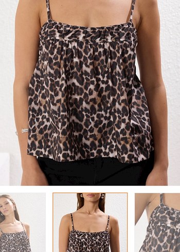 Leopar Desenli Askılı Salaş Bluz - Görsel 3