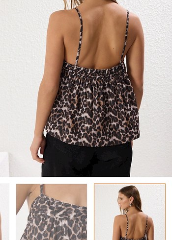 Leopar Desenli Askılı Salaş Bluz - Görsel 4