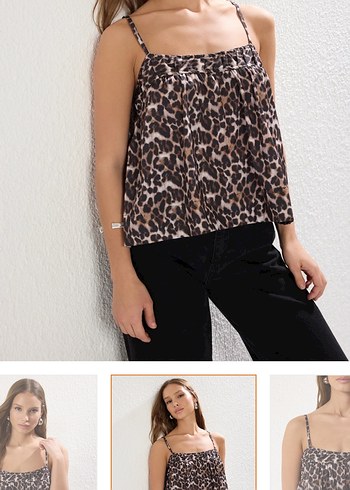 Leopar Desenli Askılı Salaş Bluz - Görsel 2