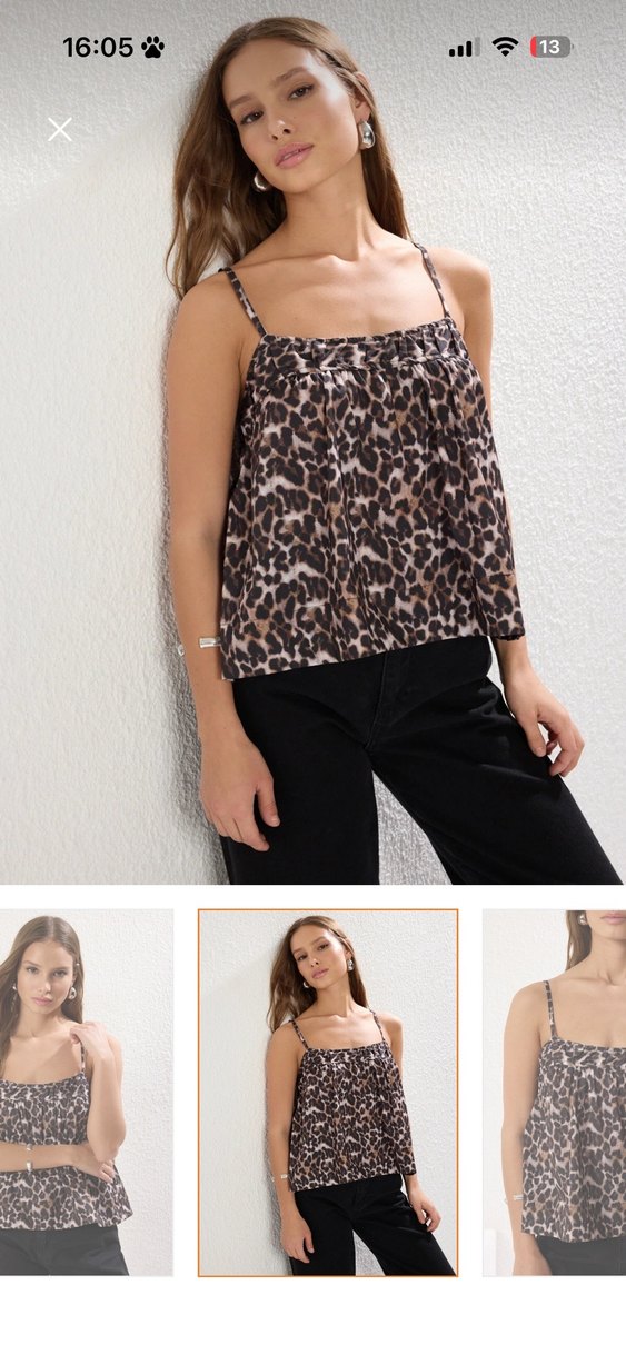 Leopar Desenli Askılı Salaş Bluz - Görsel 2