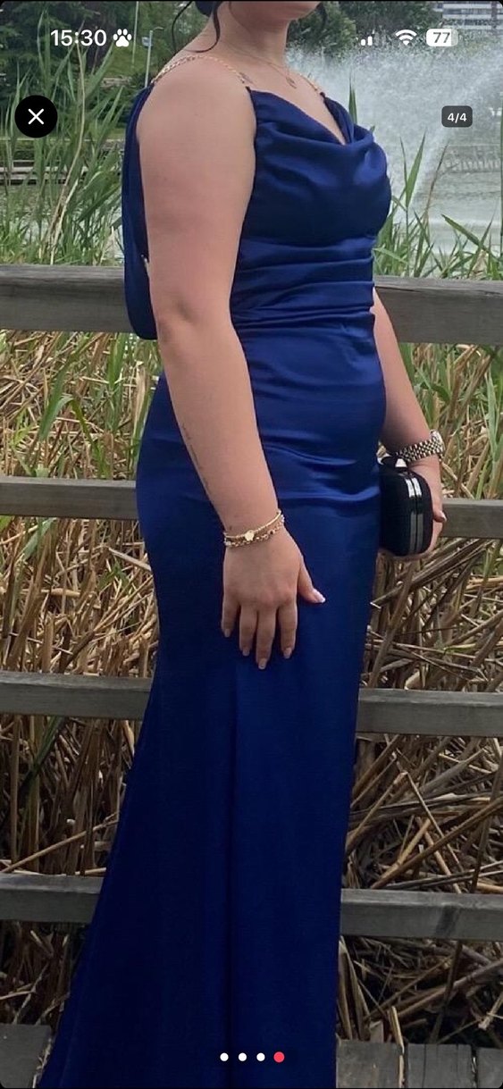 V Yaka Drapeli Lacivert Midi Abiye Elbise - Görsel 4